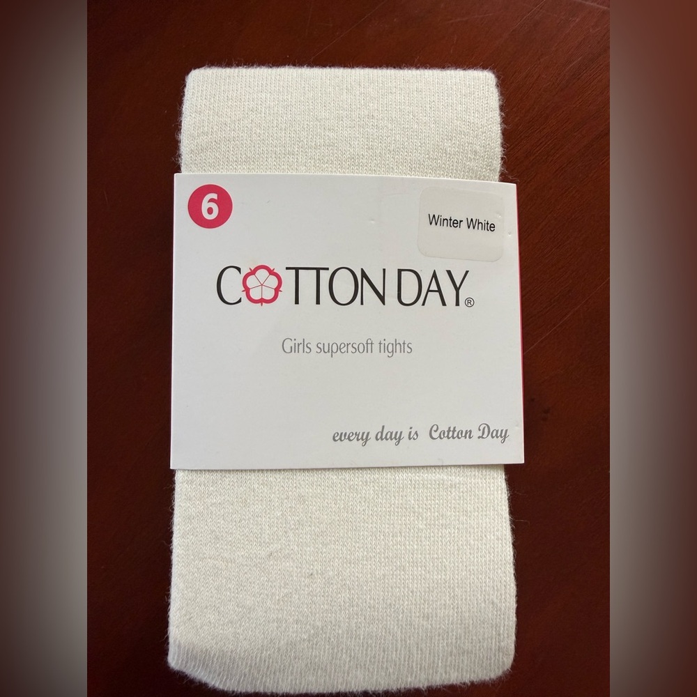 NWT Cotton Day School Tights Cotton Label - Winter White, size girls 6.